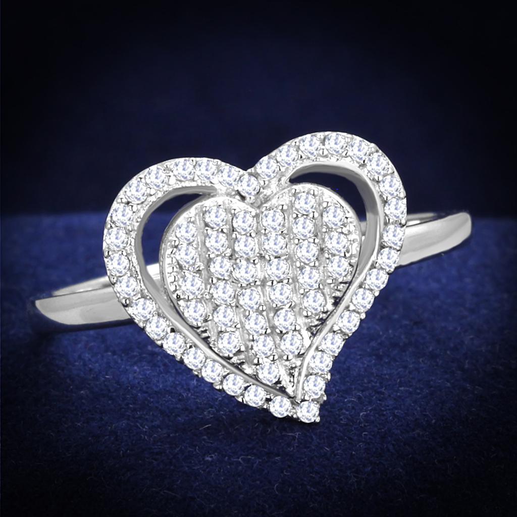 Rhodium 925 Sterling Silver Ring with AAA Grade CZ in Clear