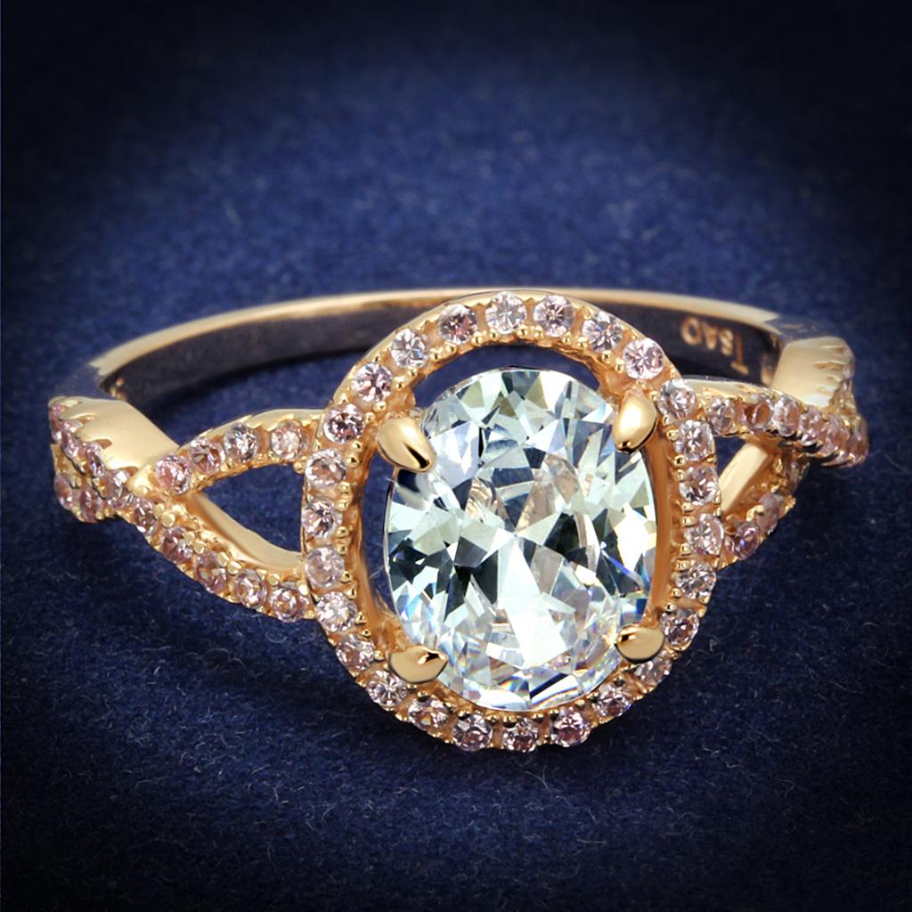 Rose Gold 925 Sterling Silver Ring with AAA Grade CZ in Clear