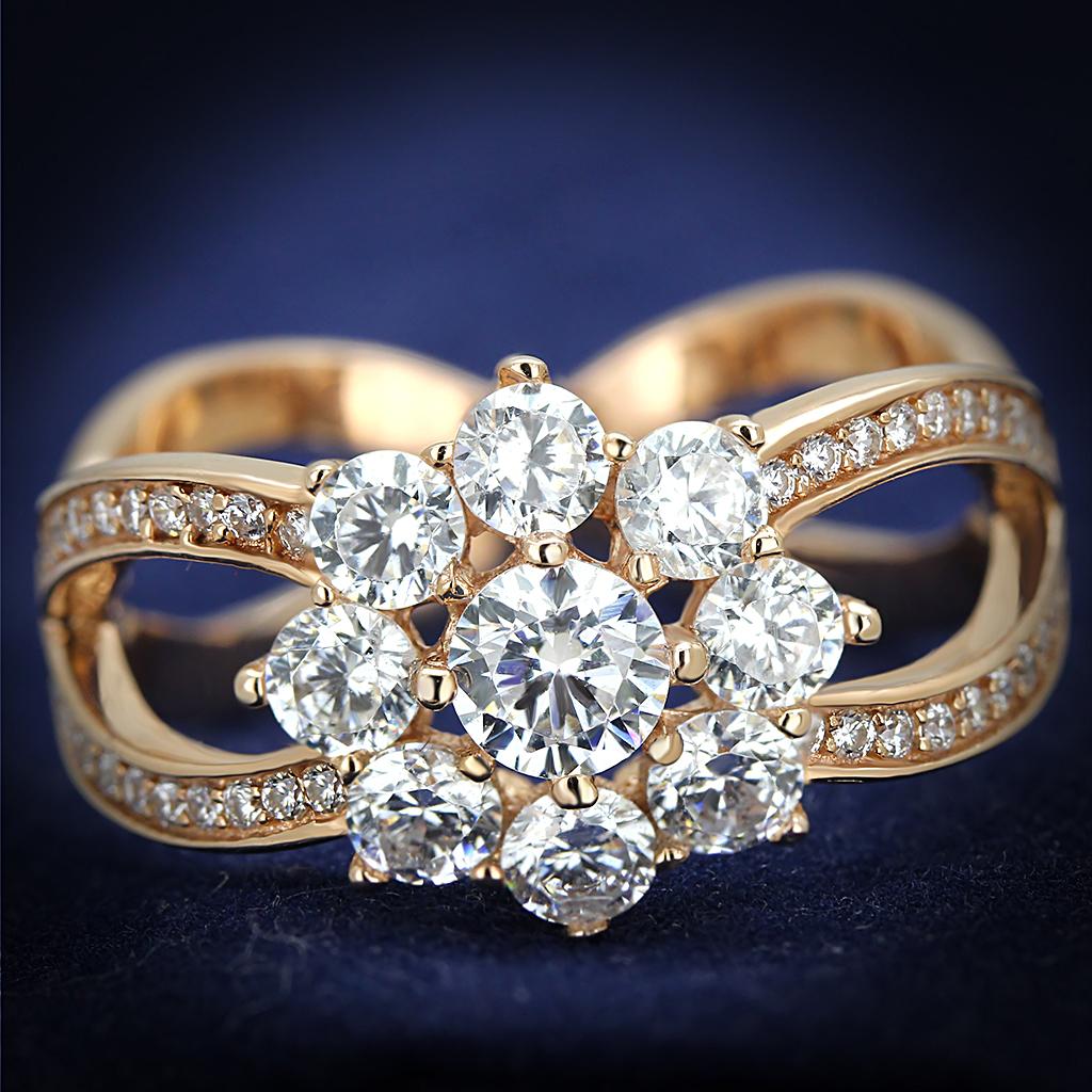 Rose Gold 925 Sterling Silver Ring with AAA Grade CZ in Clear