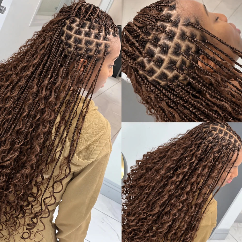 Miracle Knots #4 Brown Deep Wave Crochet Human Hair Pre Separated Feather Extensions Knotless Invisible Virgin Remy Soft Natural Wavy Texture Lightweight Boho Braiding Hair DIY Protective Style