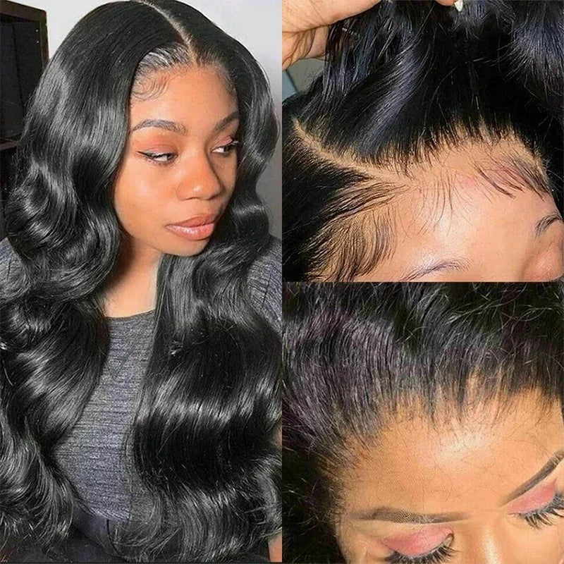 180-220% Density Natural Black 13x6 13x4 HD Transparent Lace Front Human Hair Wigs Body Wave Human Hair Wig 40 Inch #1B Wigs For Natural Look Human Hair Wigs For Women Water Wave Brazilian Pre-Plucked Prebleached Black Wig Promotional Sale