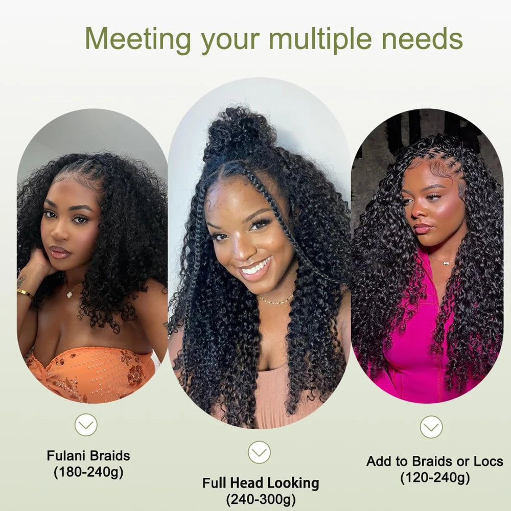 Kinky Curly Human Hair Crochet Extensions Small Spiral Curls Feather Crochet Braiding Hair Miracle Knots Pre Separated Invisible Knotless Seamless Hair Soft Full Natural Texture Easy Install Reusable