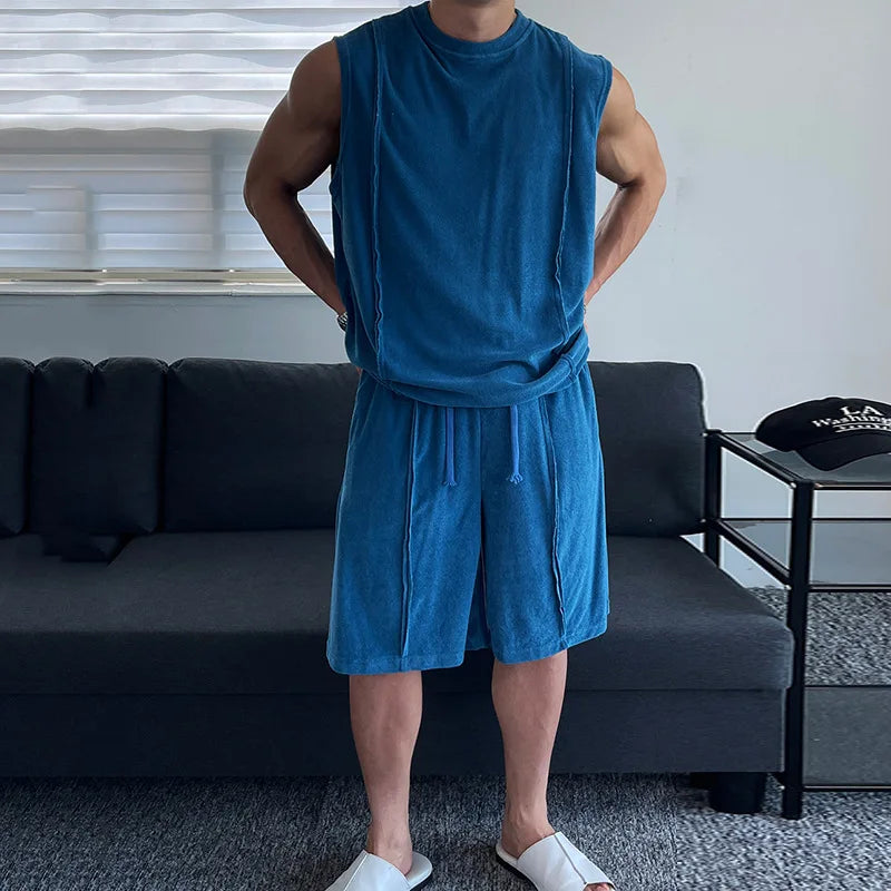 Summer New Men's Round Neck Casual Sleeveless Vest Breathable Vest Shorts Suit Men