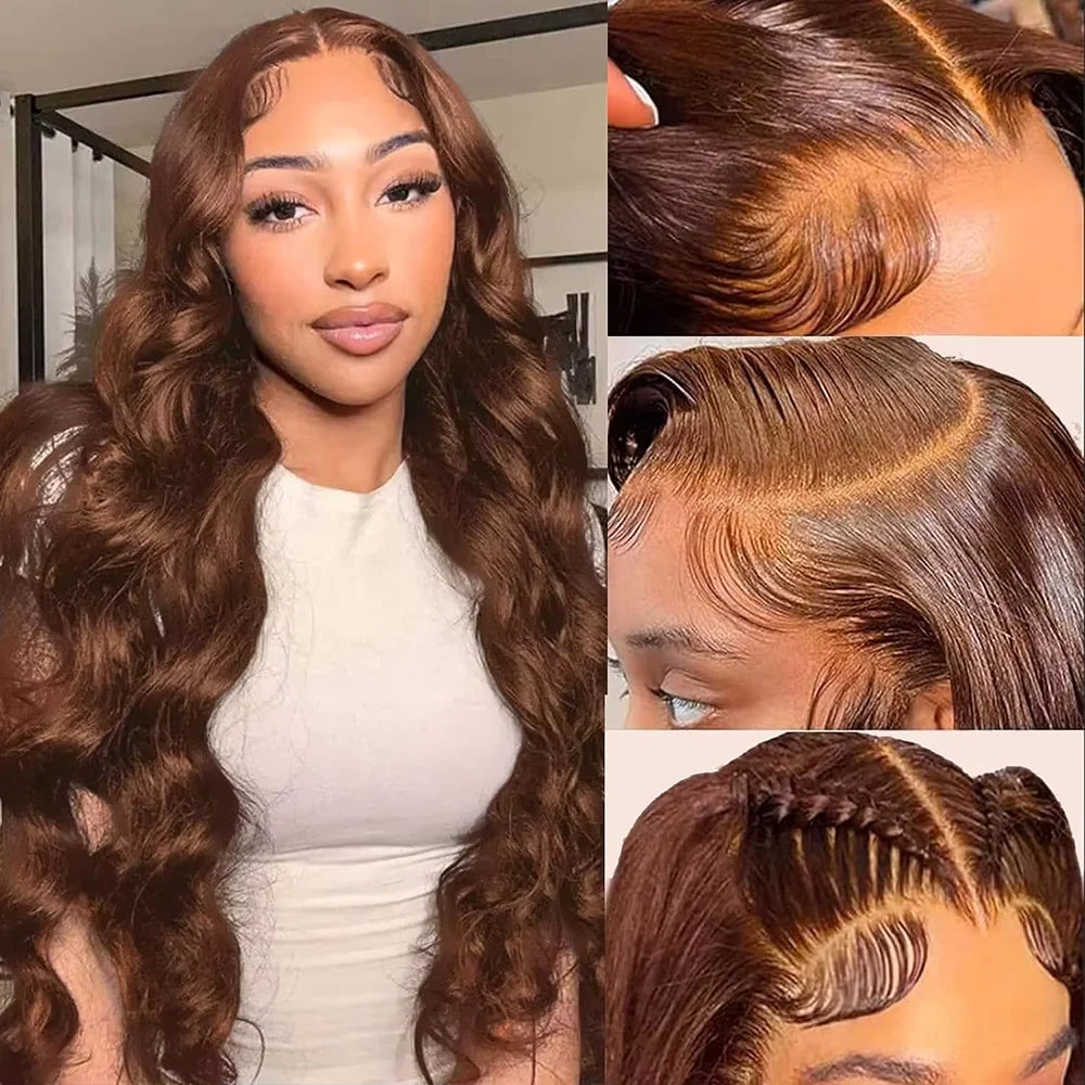 Chocolate Brown Wig Body Wave 13x6 HD Lace Frontal Wigs Human Hair Brazilian 13x4 HD Lace Front Human Hair Wigs For Women 13x4 Chocolate Brown Body Wave Lace Front Wig 13x6 HDTransparent Lace Frontal Wig