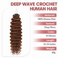 Miracle Knots #4 Brown Deep Wave Crochet Human Hair Pre Separated Feather Extensions Knotless Invisible Virgin Remy Soft Natural Wavy Texture Lightweight Boho Braiding Hair DIY Protective Style