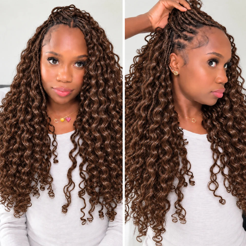 Miracle Knots #4 Brown Deep Wave Feather Crochet Human Hair Extensions Pre Separated Knotless Lightweight Soft Natural Brazilian Raw Virgin Hair Boho Braiding Hair 60g/60 Strands For Women