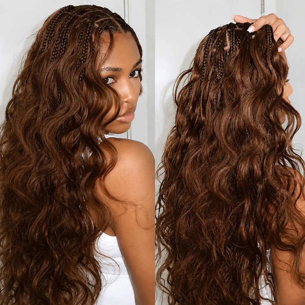 Brown Virgin Human Hair Feather Miracle Knots Body Wave Crochet Hair Extensions Knotless Pre Separated With Threading Lightweight Braiding Hair For Boho Braids Fashion Hairstyles For Women