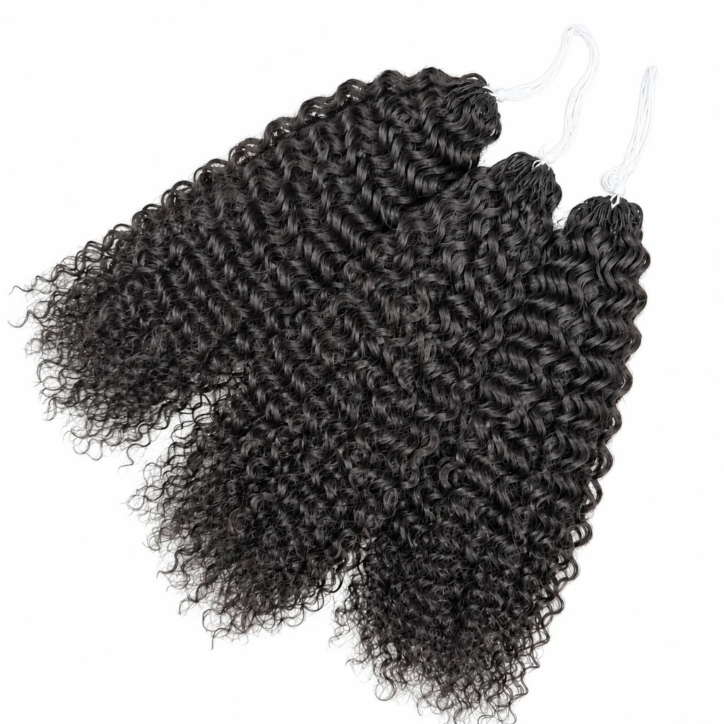 Kinky Curly Human Hair Crochet Extensions Small Spiral Curls Feather Crochet Braiding Hair Miracle Knots Pre Separated Invisible Knotless Seamless Hair Soft Full Natural Texture Easy Install Reusable