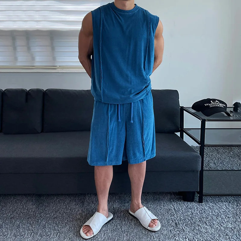Summer New Men's Round Neck Casual Sleeveless Vest Breathable Vest Shorts Suit Men