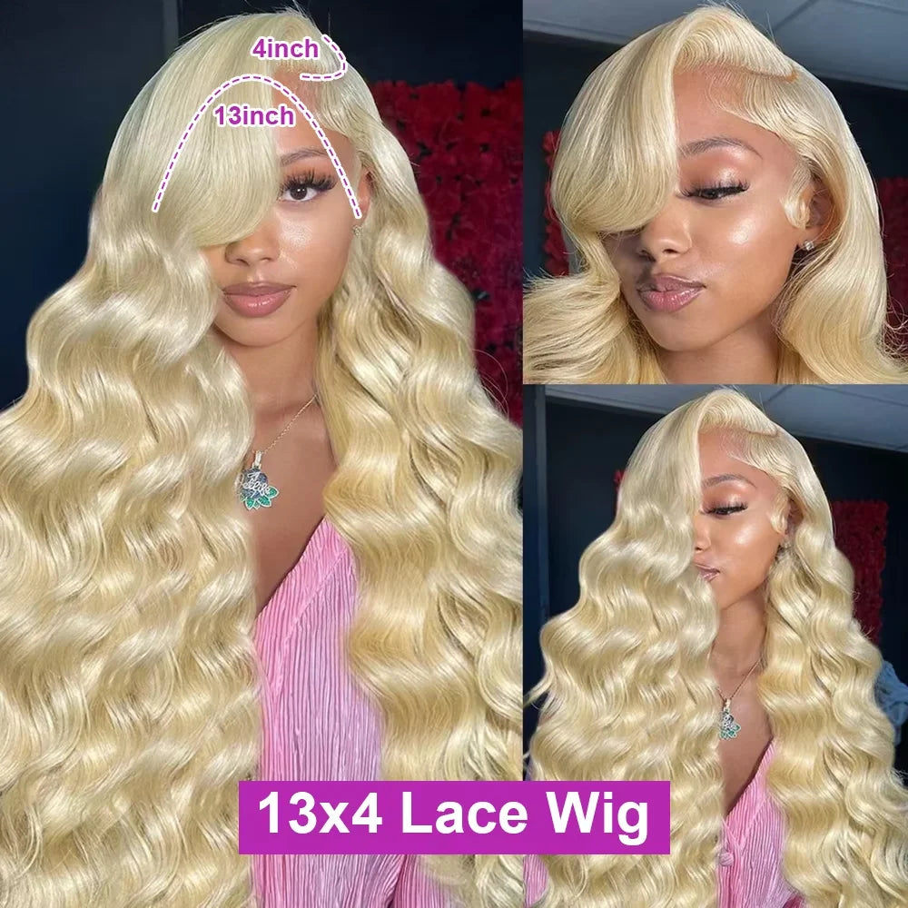 613 Honey Blonde Body Wave Brazilian Human Hair Wig 13x4 13x6 HD Lace Frontal Wigs Pre Plucked Baby Hair 40 42 Inches Long Lace Front Wigs For Women 613 Blonde Human Hair Wigs Water Wave Wig Brazilian Hair