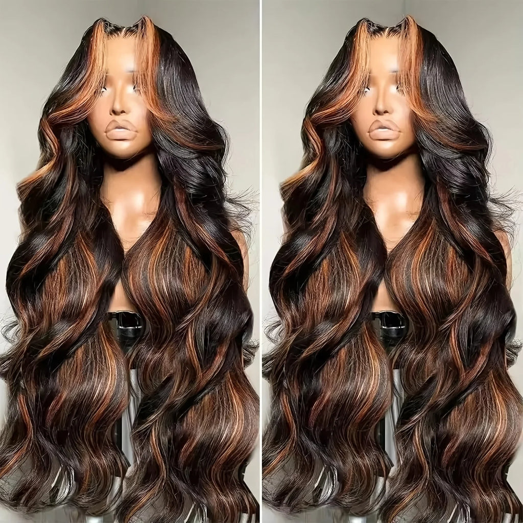 P1B30 Body Wave Highlight Ombre Human Hair Wigs 230 Density 13x6 HD Lace Frontal Wigs Pre Plucked Brazilian 13X4 Lace For Women