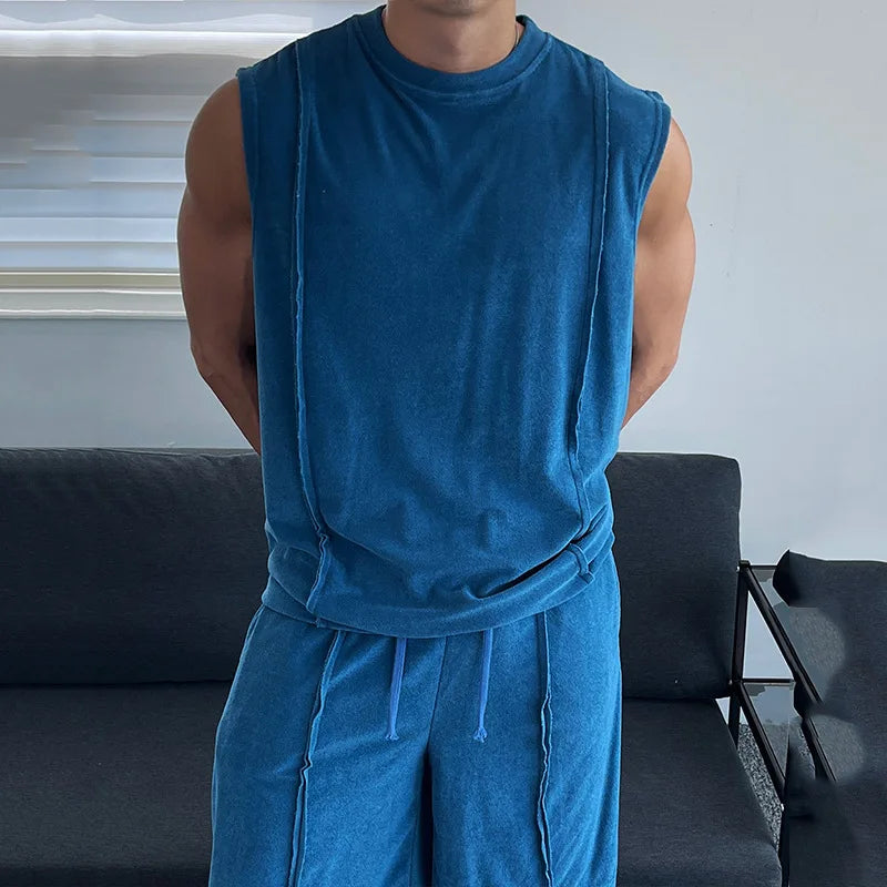 Summer New Men's Round Neck Casual Sleeveless Vest Breathable Vest Shorts Suit Men