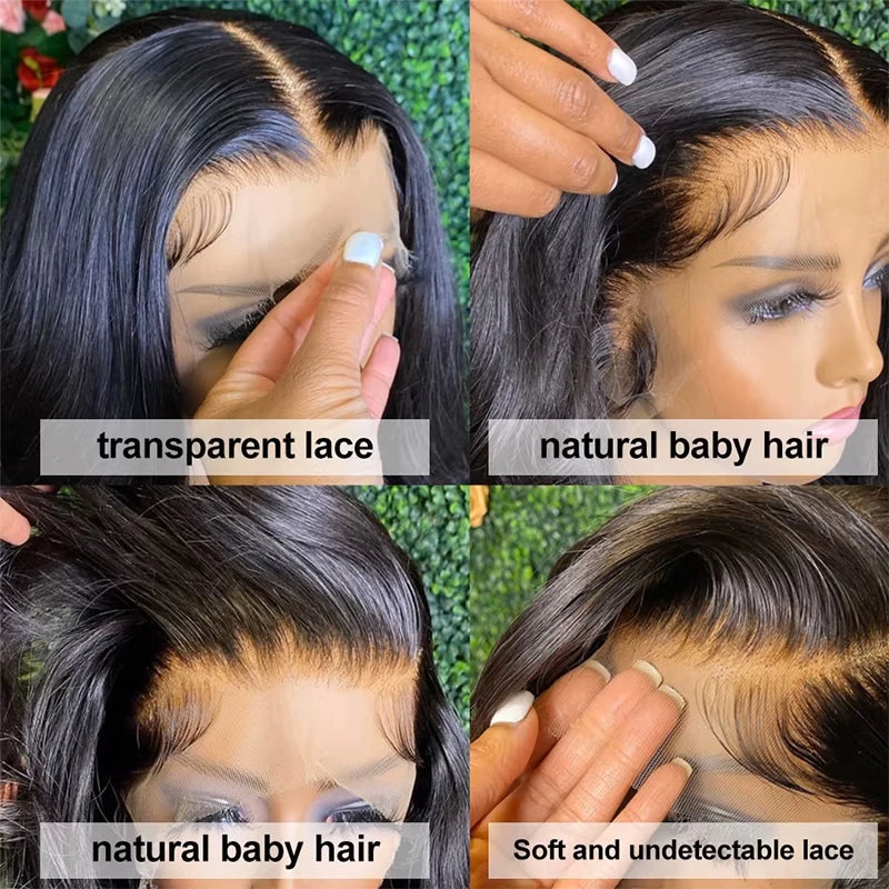 180-220% Density Natural Black 13x6 13x4 HD Transparent Lace Front Human Hair Wigs Body Wave Human Hair Wig 40 Inch #1B Wigs For Natural Look Human Hair Wigs For Women Water Wave Brazilian Pre-Plucked Prebleached Black Wig Promotional Sale