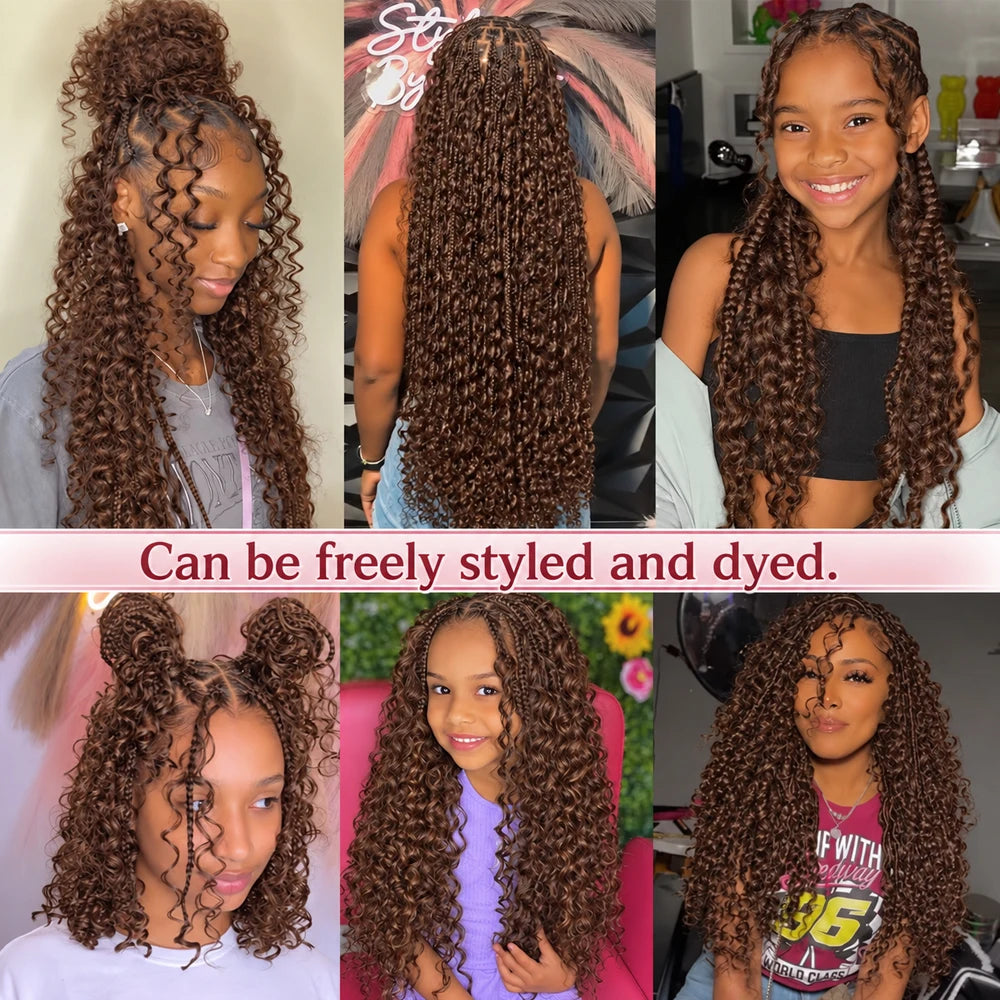 Miracle Knots #4 Brown Deep Wave Crochet Human Hair Pre Separated Feather Extensions Knotless Invisible Virgin Remy Soft Natural Wavy Texture Lightweight Boho Braiding Hair DIY Protective Style