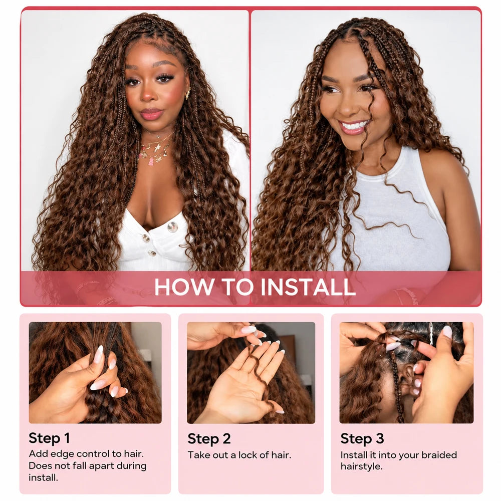 Miracle Knots #4 Brown Deep Wave Crochet Human Hair Pre Separated Feather Extensions Knotless Invisible Virgin Remy Soft Natural Wavy Texture Lightweight Boho Braiding Hair DIY Protective Style