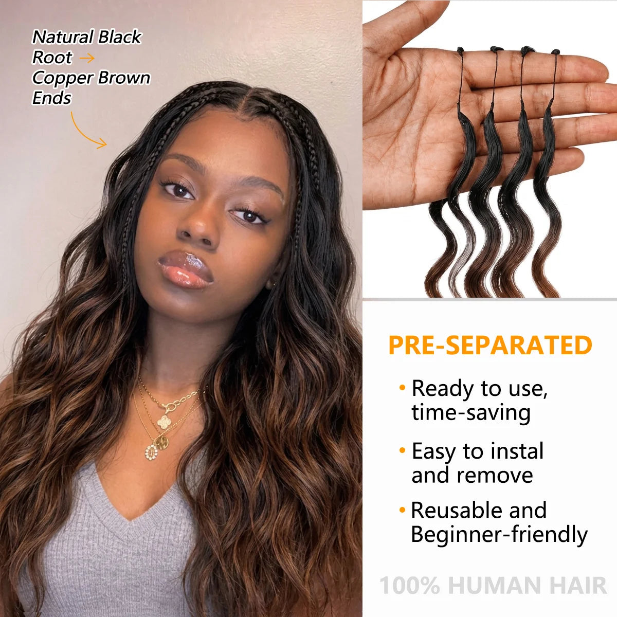 T1B/30 TB30 Ombre Highlight 12A Human Hair Body Wave Crochet Extensions Miracle Knots Feather Invisible Knotless Pre Separated Boho Braiding Hair Natural Look