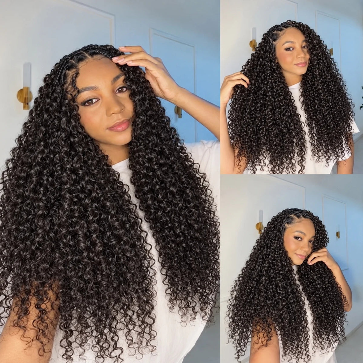 Kinky Curly Human Hair Crochet Extensions Small Spiral Curls Feather Crochet Braiding Hair Miracle Knots Pre Separated Invisible Knotless Seamless Hair Soft Full Natural Texture Easy Install Reusable