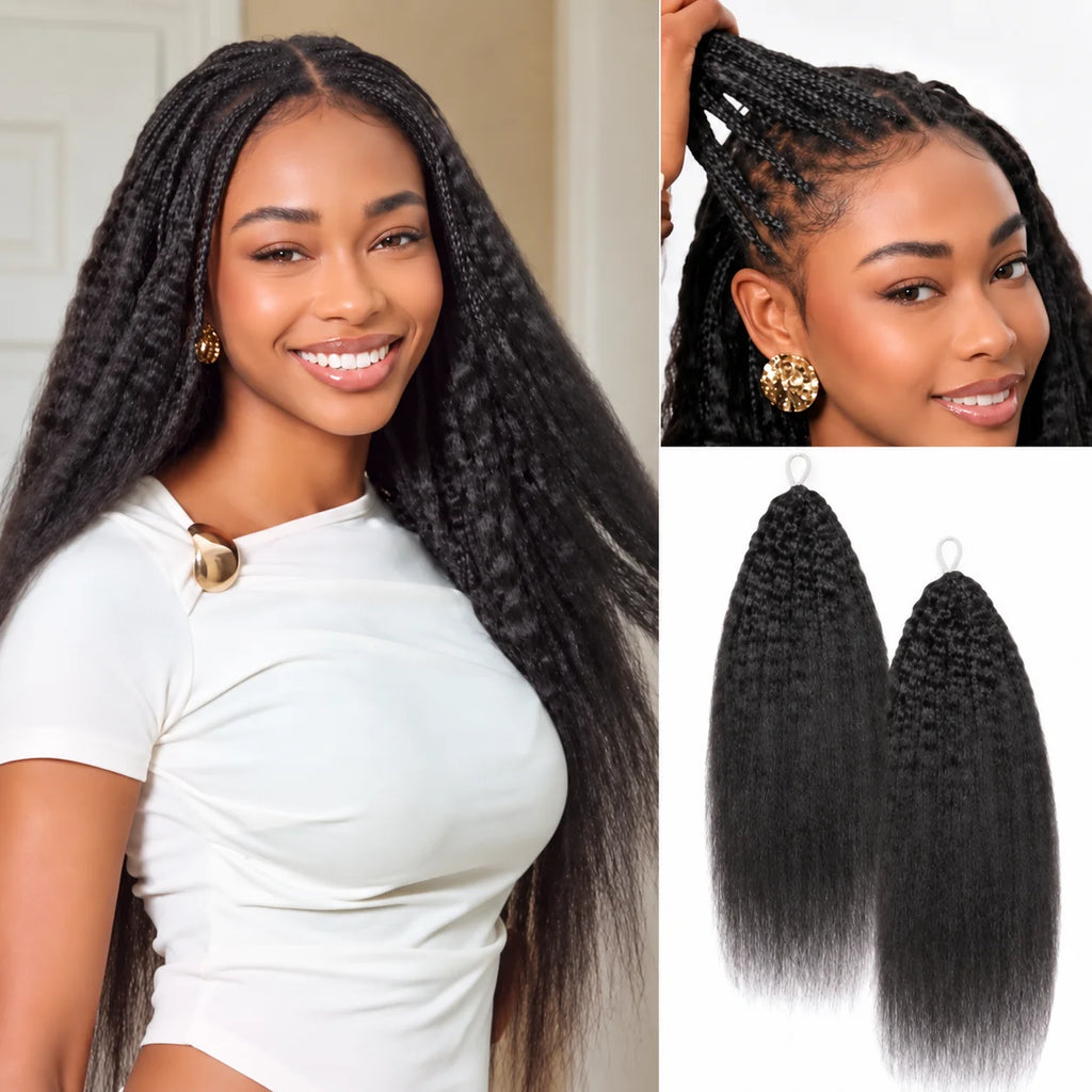 Feather Kinky Straight Crochet Human Hair Pre-Separated Knotless Pre-Looped Natural Black Reusable Extensions for Black Women