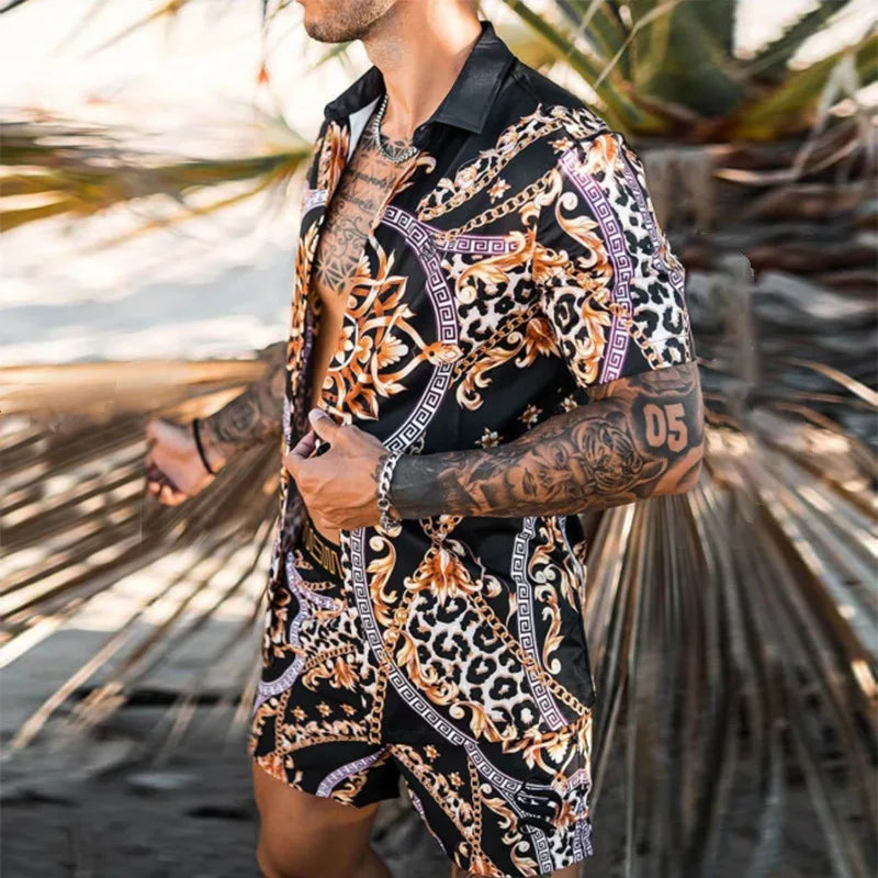 Summer Men's Shirt Loose Short Sleeve Shorts Beach Suit Quick Drying
