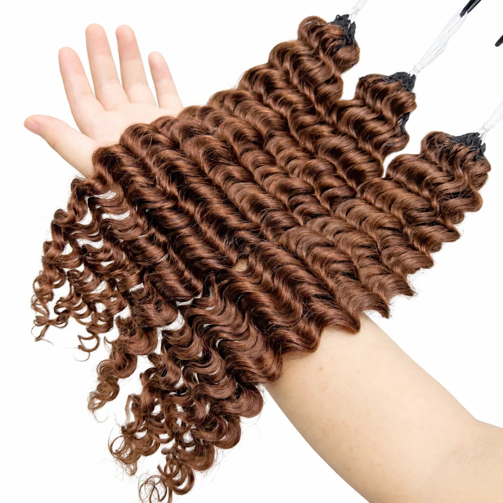 #4 Brown Deep Wave Miracle Knots Human Crochet Hair Feather Knotless Pre-Separated Boho Braiding Hair Raw Brazilian Virgin Human Hair Extensions Soft Natural Lightweight For Women