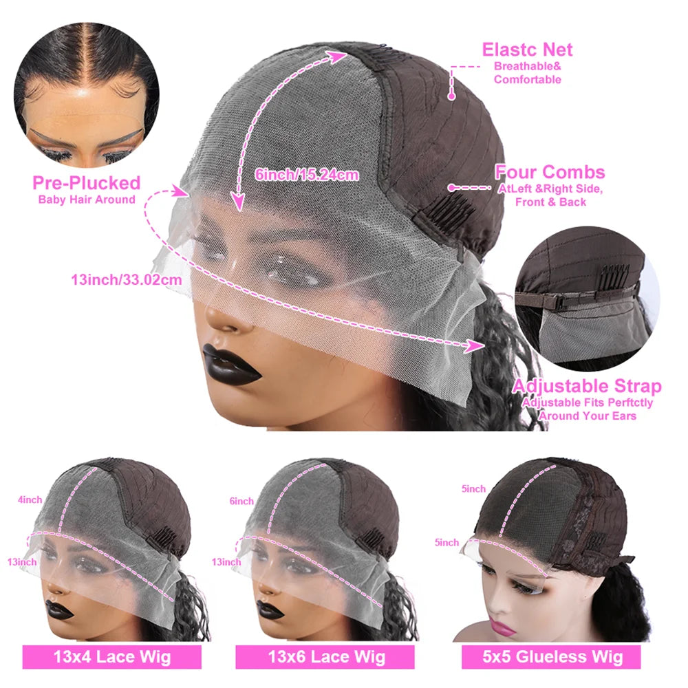 250 Density Deep Wave Wigs 13x6 HD Lace Front Human Hair Wig Brazilian 13x4 HD Lace Frontal Wig Water Wave Human Hair Wigs 5x5 Ready to Go HD Lace Glueless Wigss for Black Women