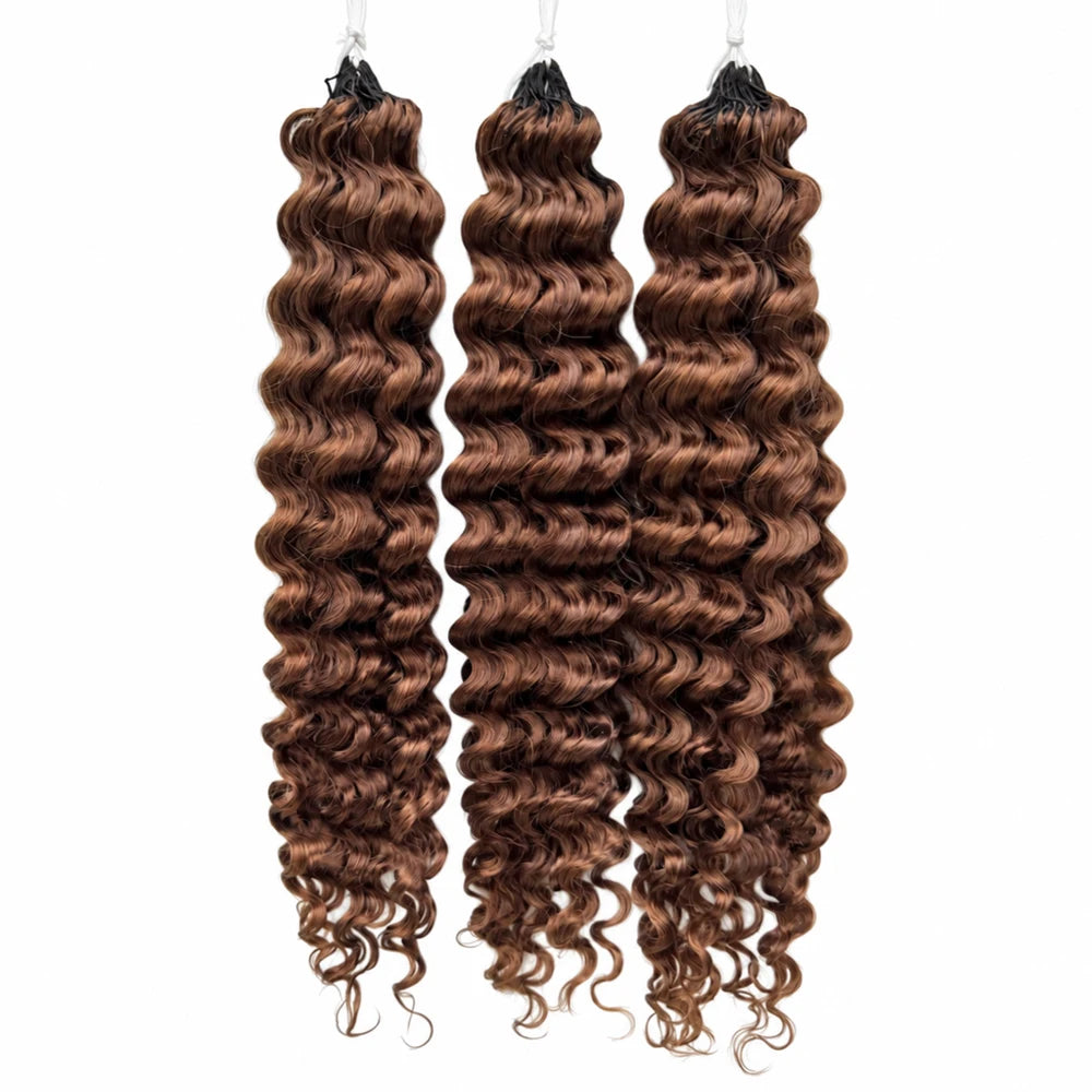 Miracle Knots #4 Brown Deep Wave Crochet Human Hair Pre Separated Feather Extensions Knotless Invisible Virgin Remy Soft Natural Wavy Texture Lightweight Boho Braiding Hair DIY Protective Style