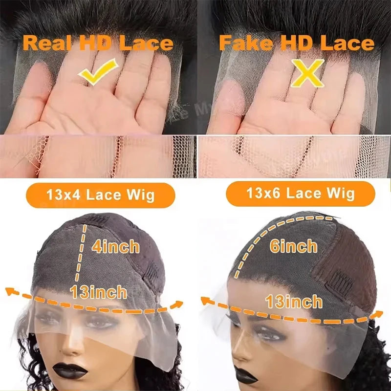 180-220% Density Natural Black 13x6 13x4 HD Transparent Lace Front Human Hair Wigs Body Wave Human Hair Wig 40 Inch #1B Wigs For Natural Look Human Hair Wigs For Women Water Wave Brazilian Pre-Plucked Prebleached Black Wig Promotional Sale