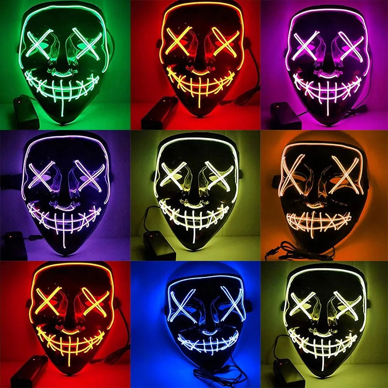 LED Scary Grin Mask: Halloween Costume DJ Party Light Up Glow-in-the-Dark