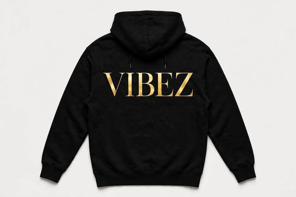 VIBEZ Hoodie Black - Gold Chest Logo & Back Design Unisex