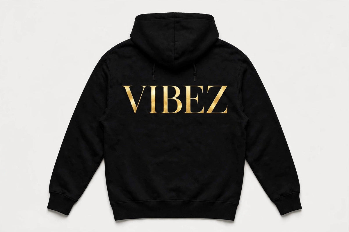 VIBEZ Hoodie Black - Gold Chest Logo & Back Design Unisex