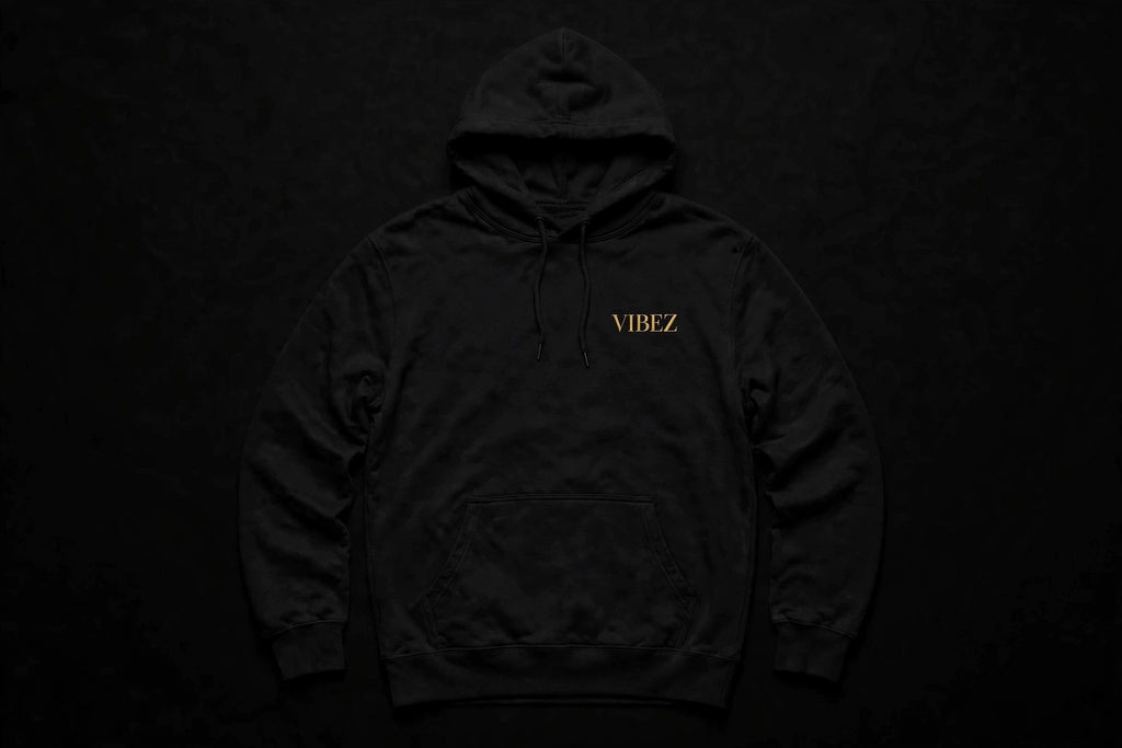 VIBEZ Hoodie Black - Gold Chest Logo & Back Design Unisex