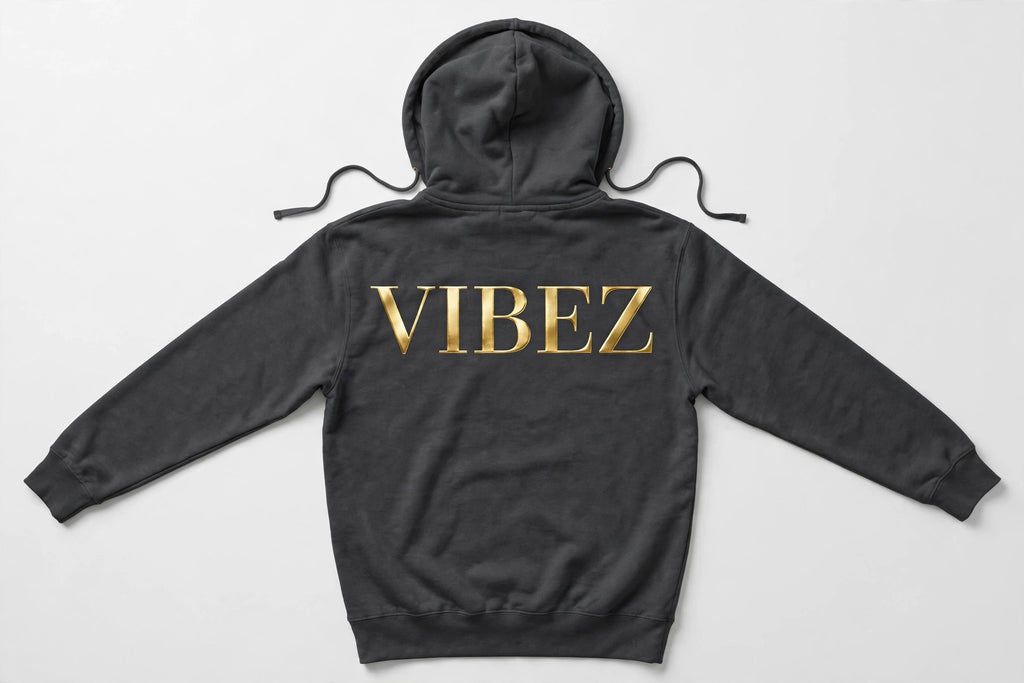 VIBEZ Hoodie Gray - Gold Chest Logo & Back Design Unisex