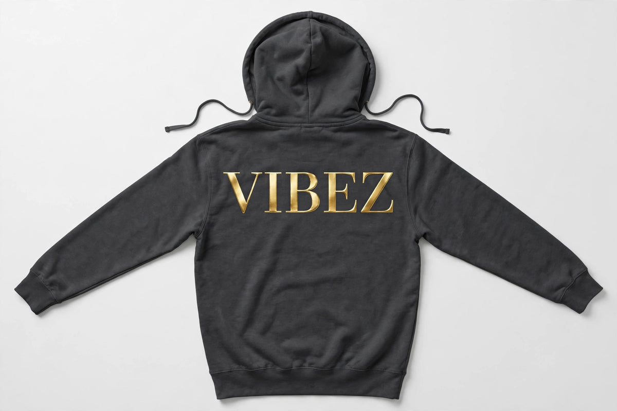 VIBEZ Hoodie Gray - Gold Chest Logo & Back Design Unisex