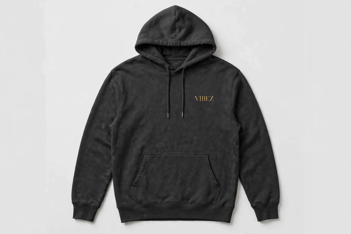 VIBEZ Hoodie Gray - Gold Chest Logo & Back Design Unisex