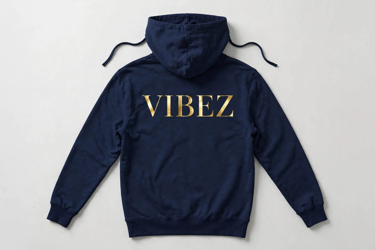 VIBEZ Hoodie Navy - Gold Chest Logo & Back Design Unisex