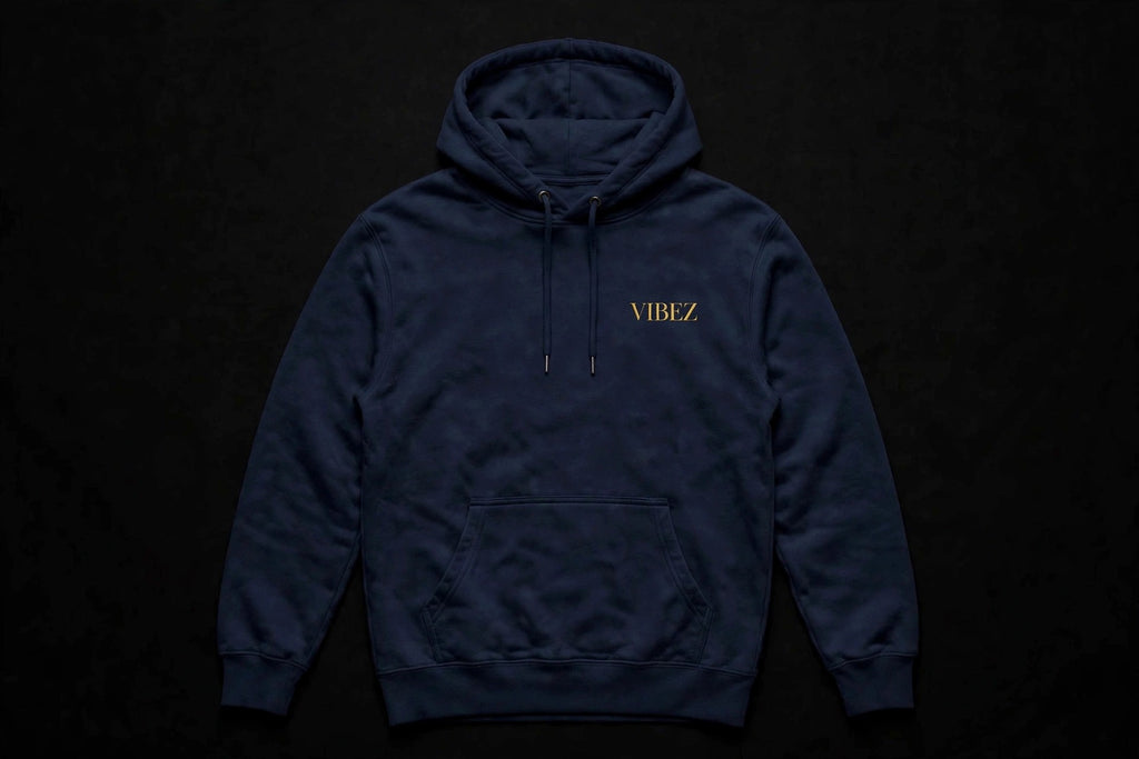 VIBEZ Hoodie Navy - Gold Chest Logo & Back Design Unisex