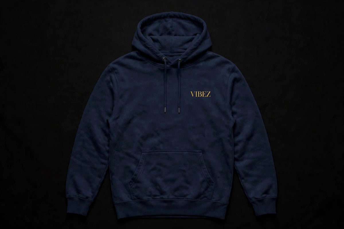 VIBEZ Hoodie Navy - Gold Chest Logo & Back Design Unisex