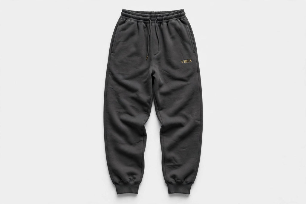 VIBEZ Essential Heavyweight Straight-Leg Sweatpants Gray - Gold Thigh Logo Unisex