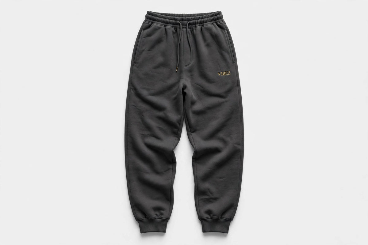 VIBEZ Essential Heavyweight Straight-Leg Sweatpants Gray - Gold Thigh Logo Unisex