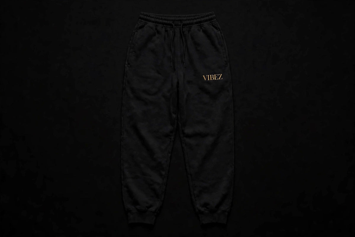 VIBEZ Heavyweight Sweatpants Black - Gold Thigh Logo Unisex