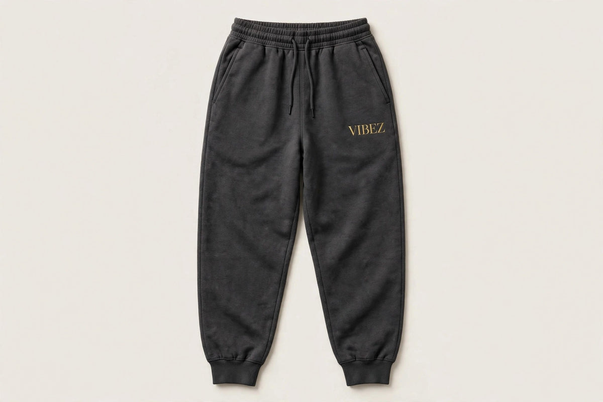 VIBEZ Heavyweight Sweatpants Gray - Gold Thigh Logo Unisex