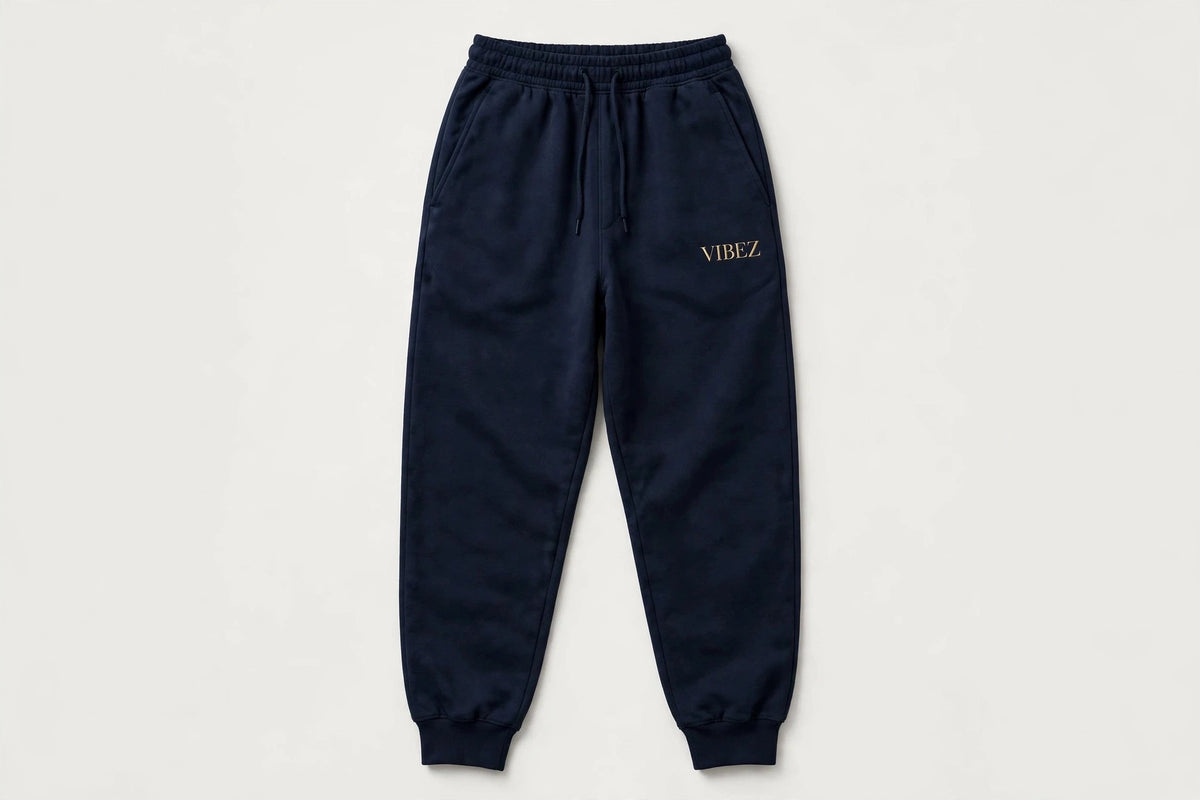 VIBEZ Heavyweight Sweatpants Navy - Gold Thigh Logo Unisex