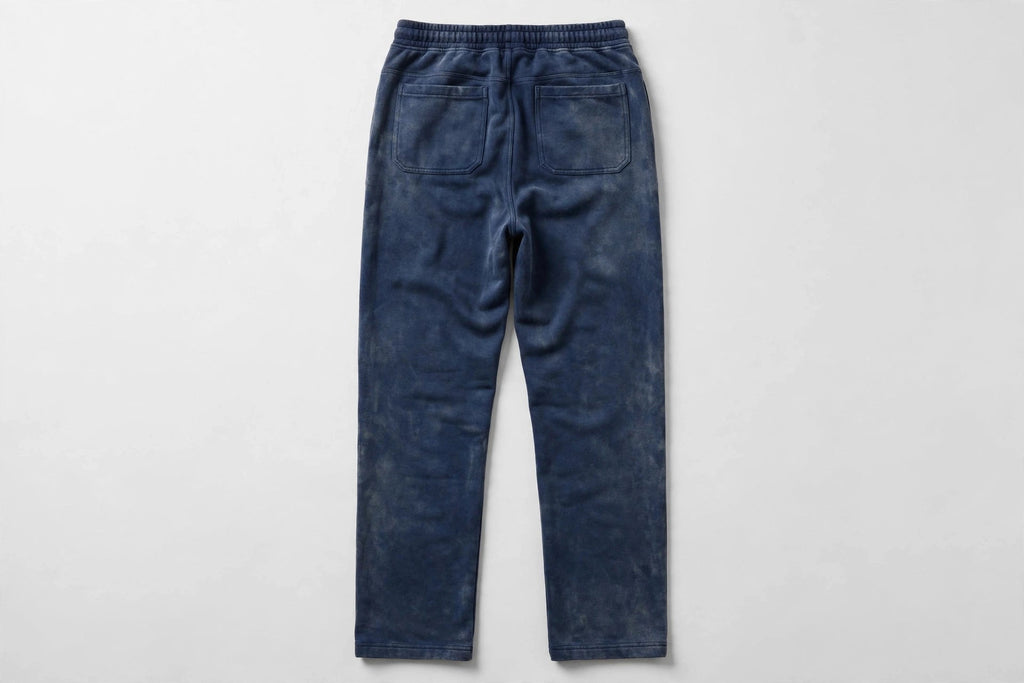 VIBEZ Mineral Wash Straight Sweatpants Navy - Gold Thigh Logo Unisex