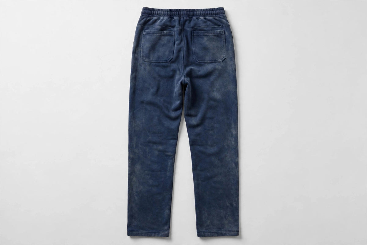 VIBEZ Mineral Wash Straight Sweatpants Navy - Gold Thigh Logo Unisex