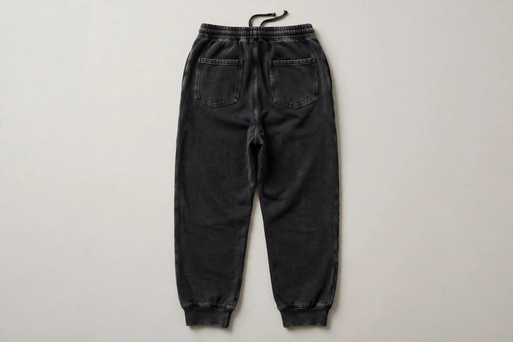 VIBEZ Heavyweight Vintage Wash Sweatpants Black - Gold Thigh Logo Unisex