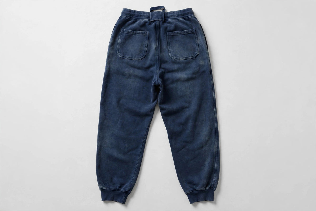 VIBEZ Heavyweight Vintage Wash Sweatpants Navy - Gold Thigh Logo Unisex
