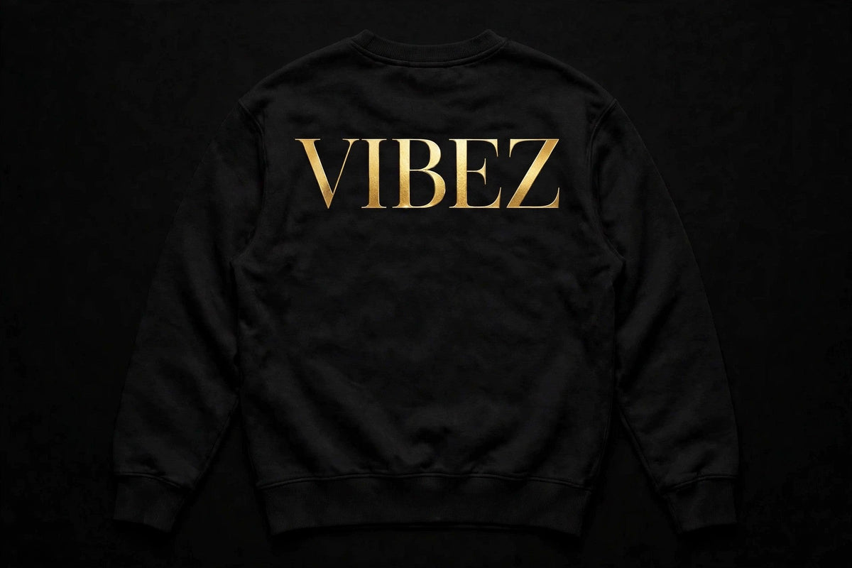 VIBEZ Sweatshirt Black - Gold Chest Logo & Back Design Unisex