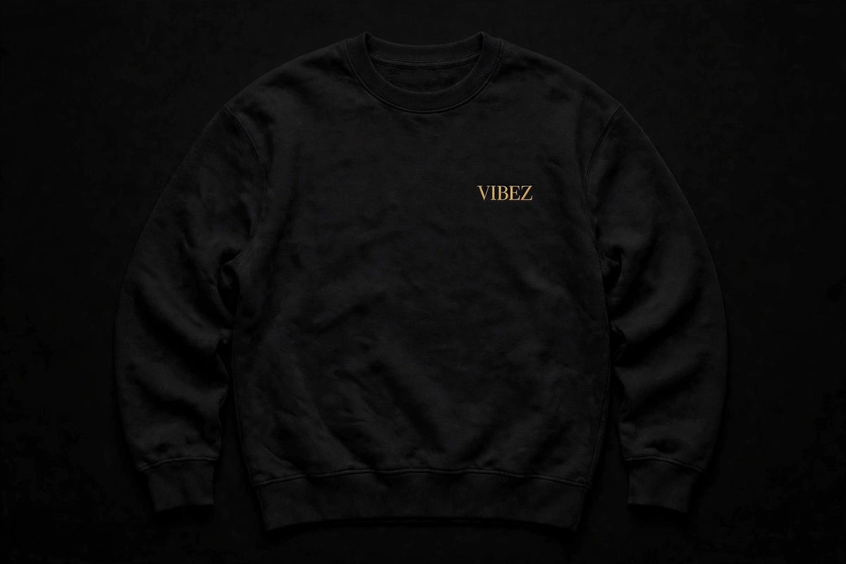 VIBEZ Sweatshirt Black - Gold Chest Logo & Back Design Unisex