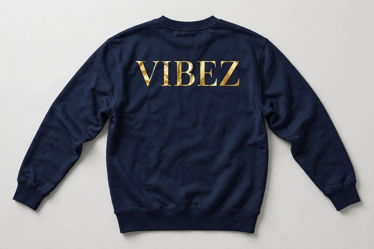 VIBEZ Sweatshirt Navy - Gold Chest Logo & Back Design Unisex