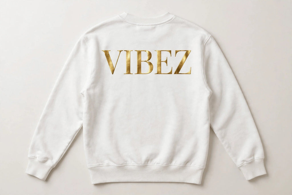 VIBEZ Sweatshirt White - Gold Chest Logo & Back Design Unisex